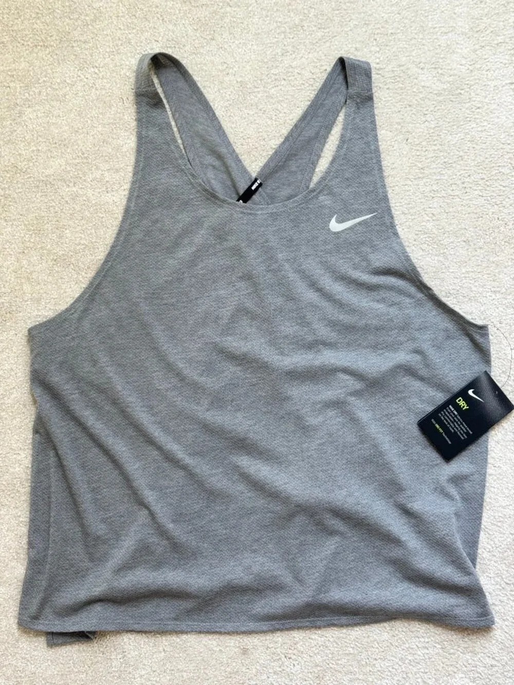 Nike Dri-FIT Open Back Running Tank Top Gray Breathable Racerback Women's XL NWT